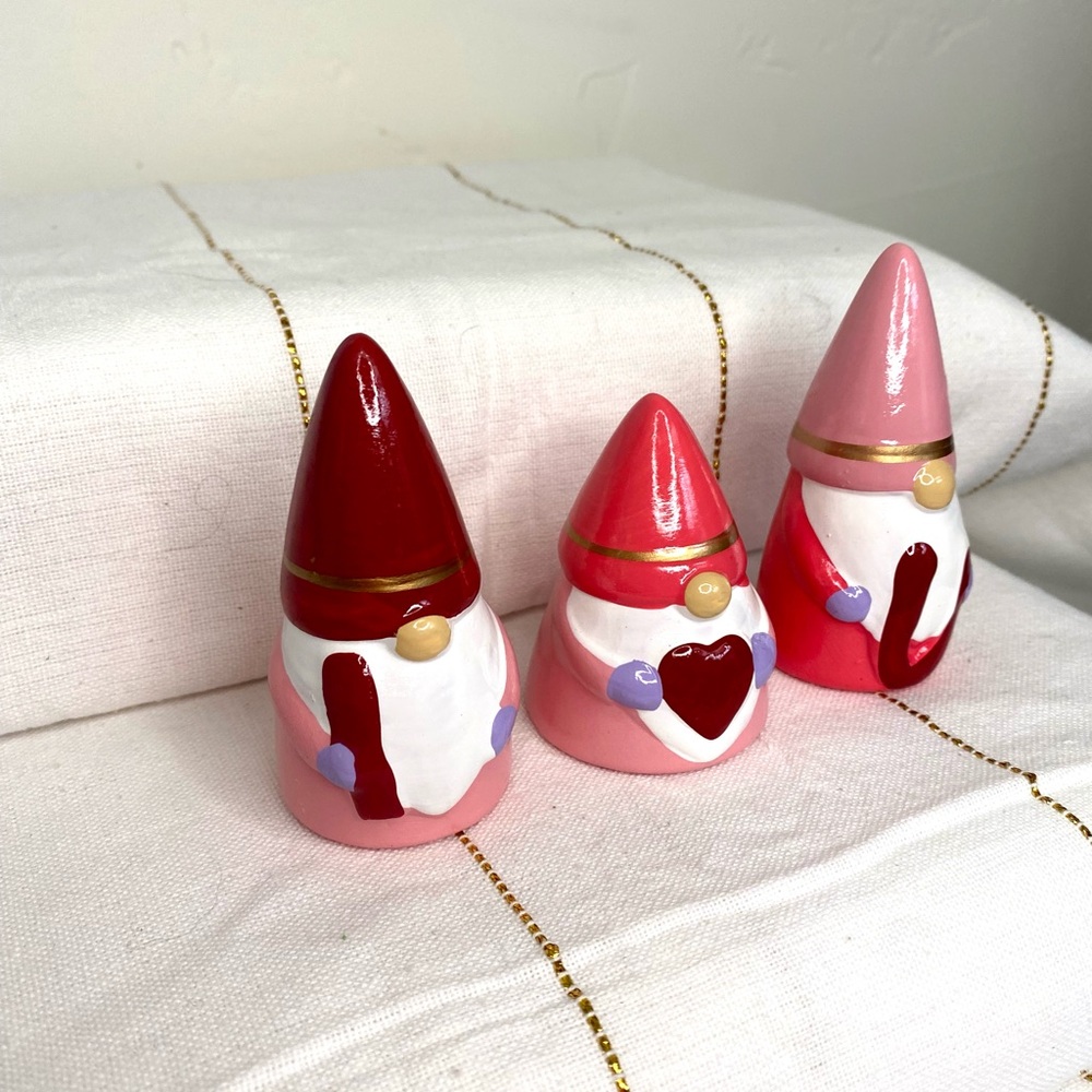 Hand-Painted Pink & Red Valentine Gnome Set Ceramic Target 2023 Decorations - Picture 2 of 5